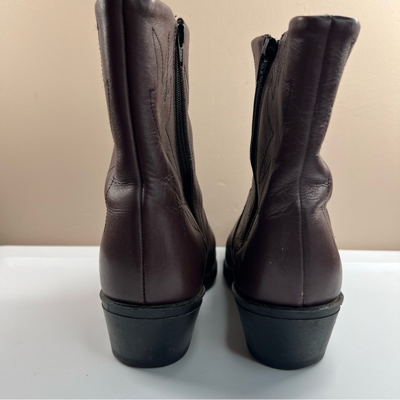 Long Haul Brown Inside Zip Western Leather Embroidered Short Boots Men's 8.5 - Picture 10 of 15